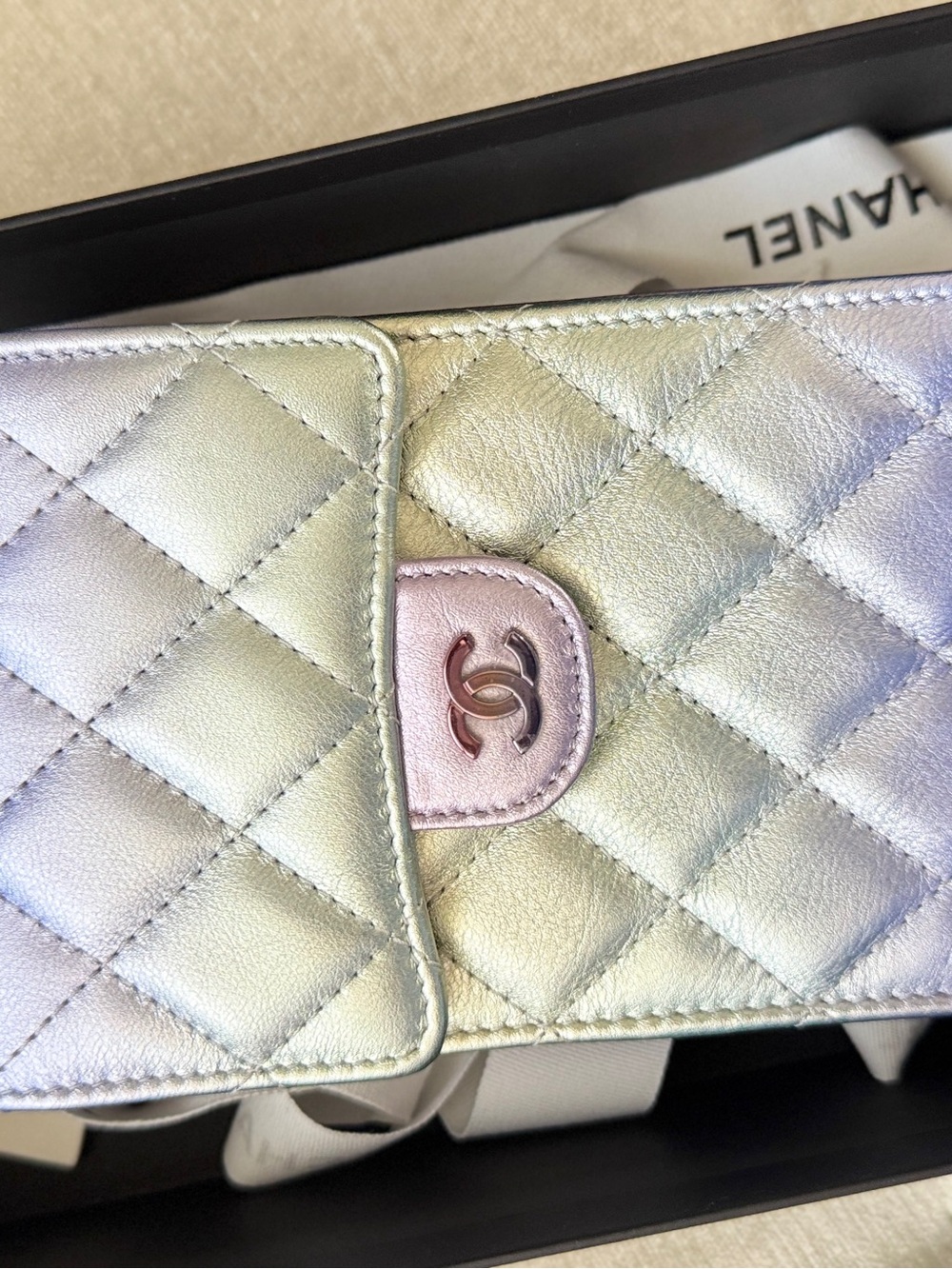 CHANEL Pastel Iridescent Quilted Mini Crossbody Phone Bag - Picture 9 of 9